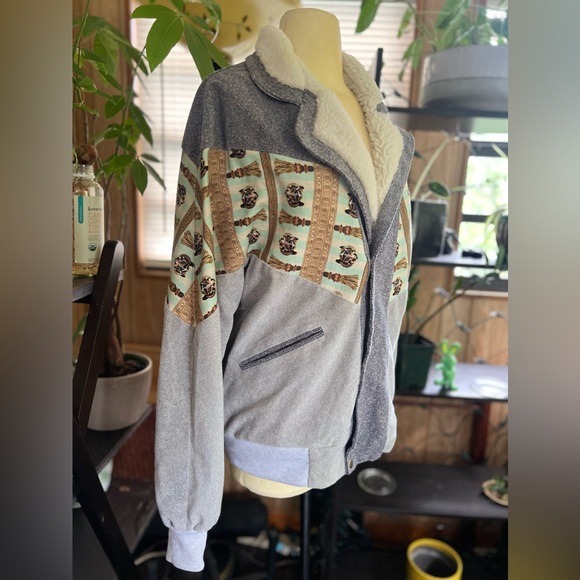 velour tired print jacket bomber unisex unique print - Picture 2 of 8